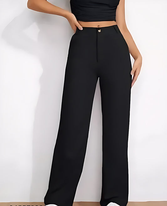 Women’s Black Bell Bottom Trousers | Stylish Stretchable High-Waist Pants