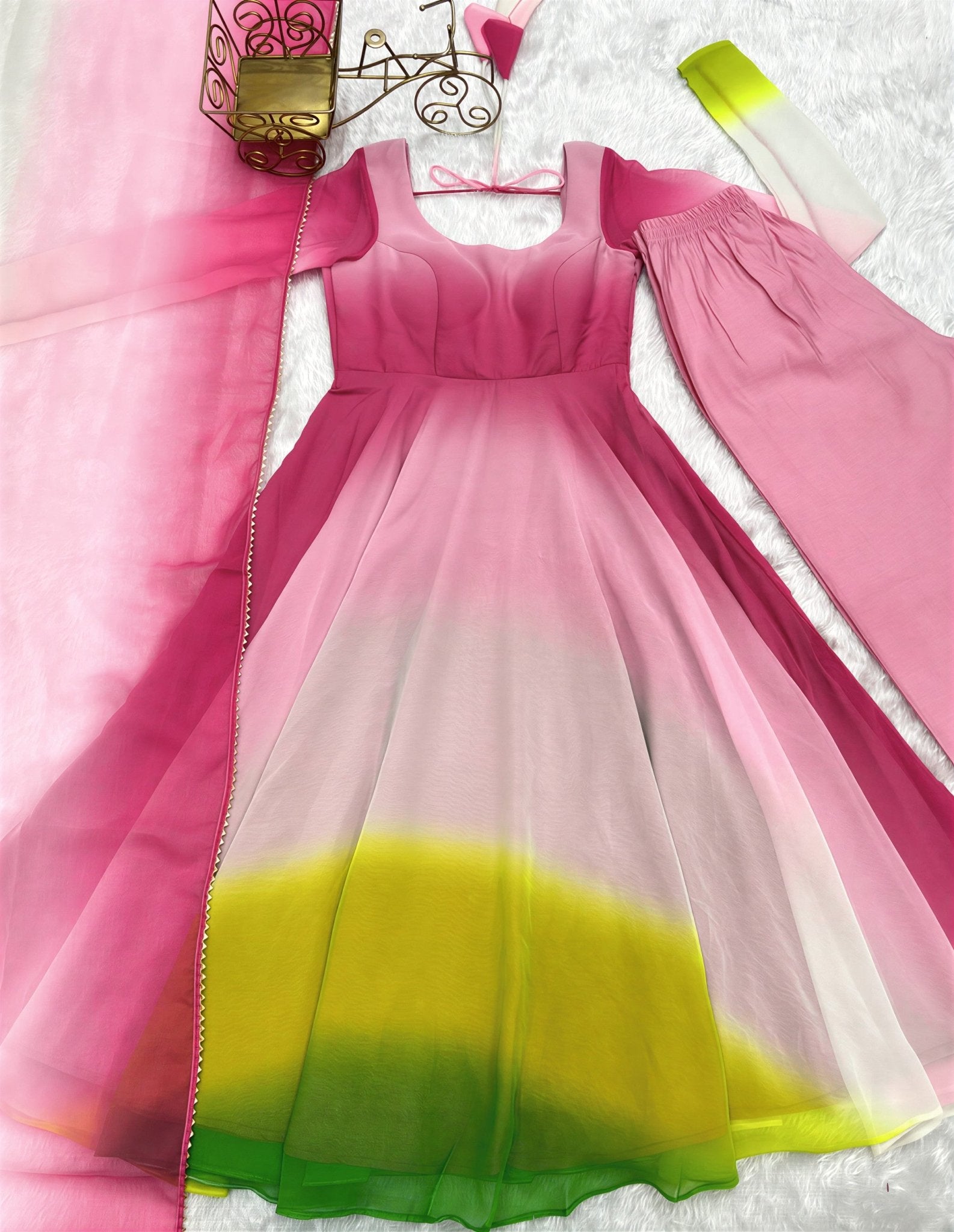 Multicolor Pure Soft Fox Georgette Colourfull Padding Anarkali Salwar Suit - Deskart Mart