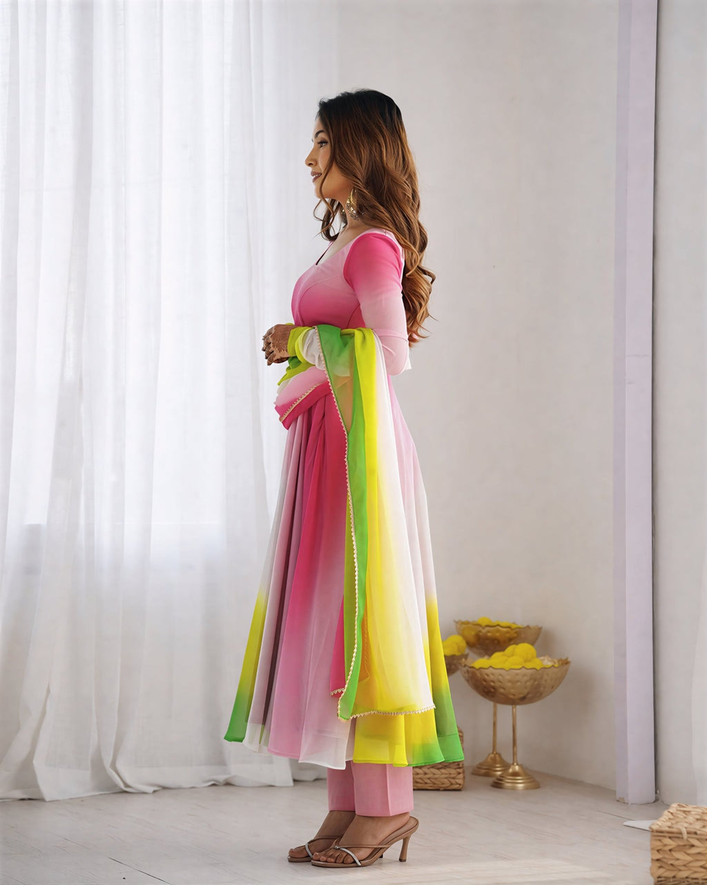 Multicolor Pure Soft Fox Georgette Colourfull Padding Anarkali Salwar Suit - Deskart Mart