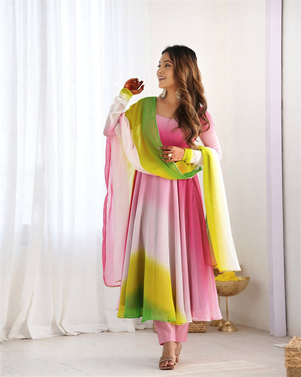 Multicolor Pure Soft Fox Georgette Colourfull Padding Anarkali Salwar Suit - Deskart Mart