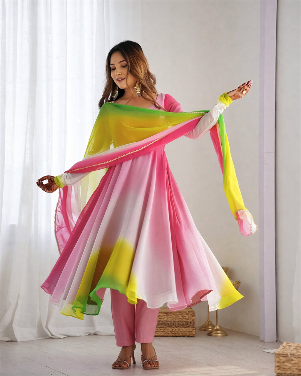 Multicolor Pure Soft Fox Georgette Colourfull Padding Anarkali Salwar Suit - Deskart Mart