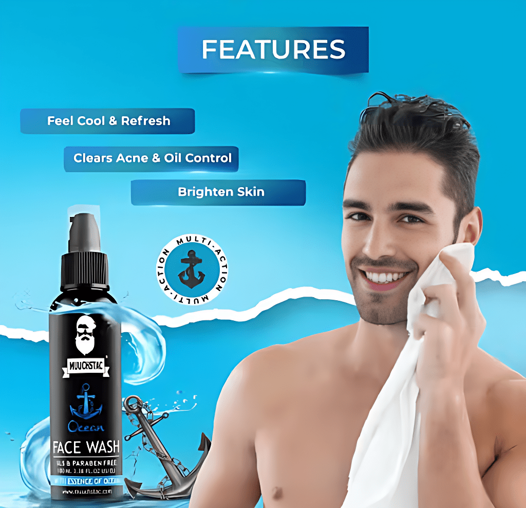 Muuchstac Ocean Face Wash for Men | Fight Acne & Pimples, Brighten Skin, Clears Dirt, Oil Control, Refreshing Feel - Multi - Action Formula | 100 ml | Pack of 2 - Deskart Mart