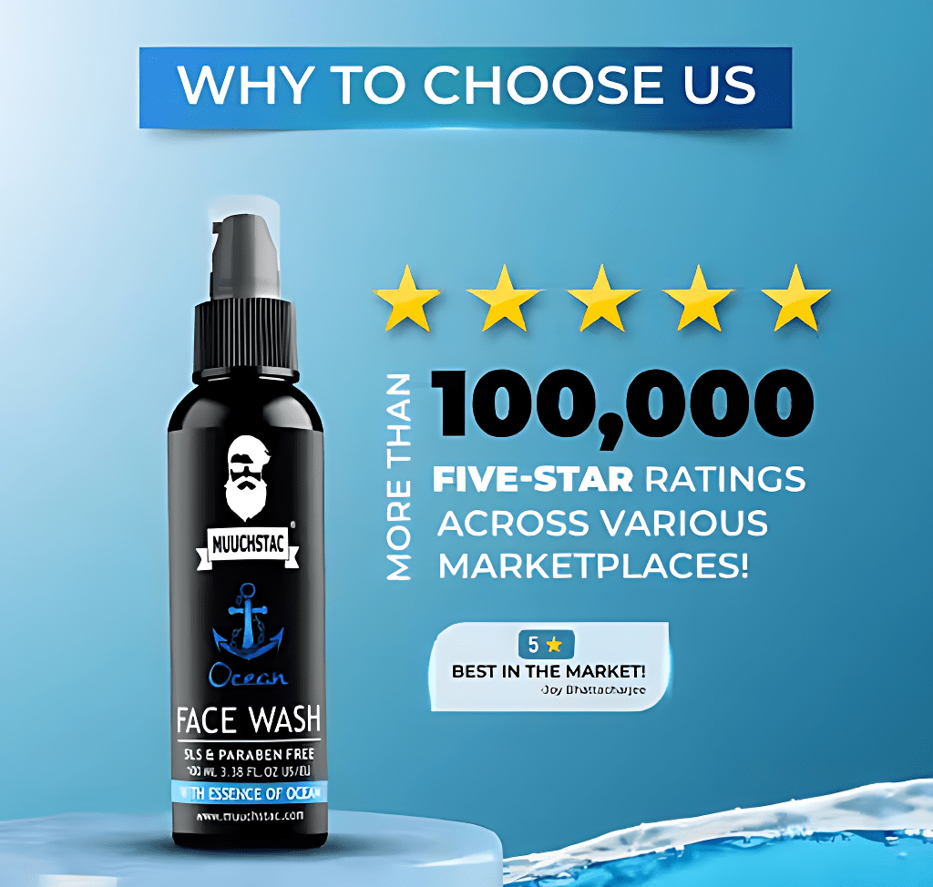 Muuchstac Ocean Face Wash for Men | Fight Acne & Pimples, Brighten Skin, Clears Dirt, Oil Control, Refreshing Feel - Multi - Action Formula | 100 ml | Pack of 2 - Deskart Mart