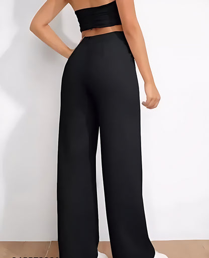 Women’s Black Bell Bottom Trousers | Stylish Stretchable High-Waist Pants