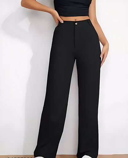 Women’s Black Bell Bottom Trousers | Stylish Stretchable High-Waist Pants