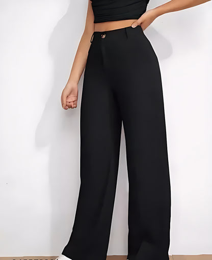 Women’s Black Bell Bottom Trousers | Stylish Stretchable High-Waist Pants
