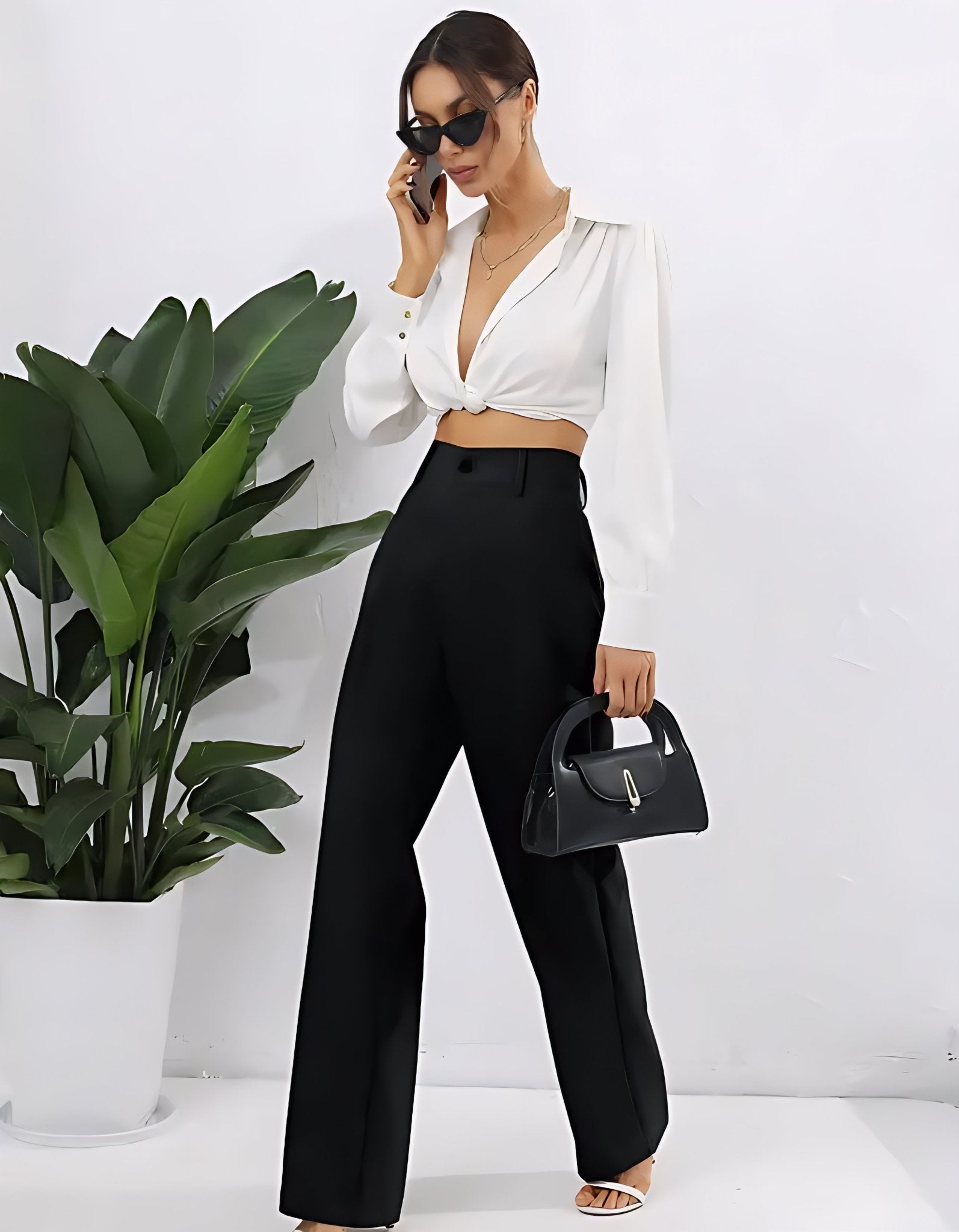 Women’s Black Bell Bottom Trousers | Stylish Stretchable High - Waist Pants - Deskart Mart